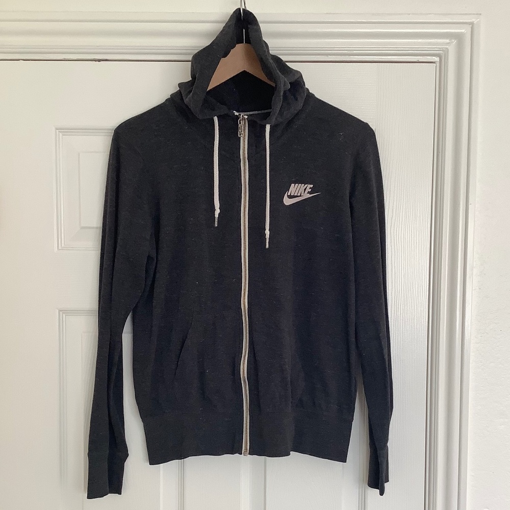 Women’s Size Large USED Nike Gray Zip Up Hoodie Lightweight Sweatshirt